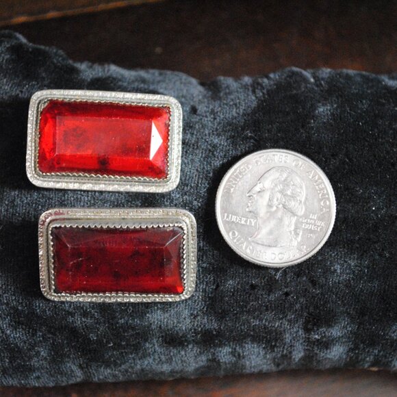 Antique Matching Pair of Oversized Ruby Czech Glass Sash Brooches - Picture 7 of 8